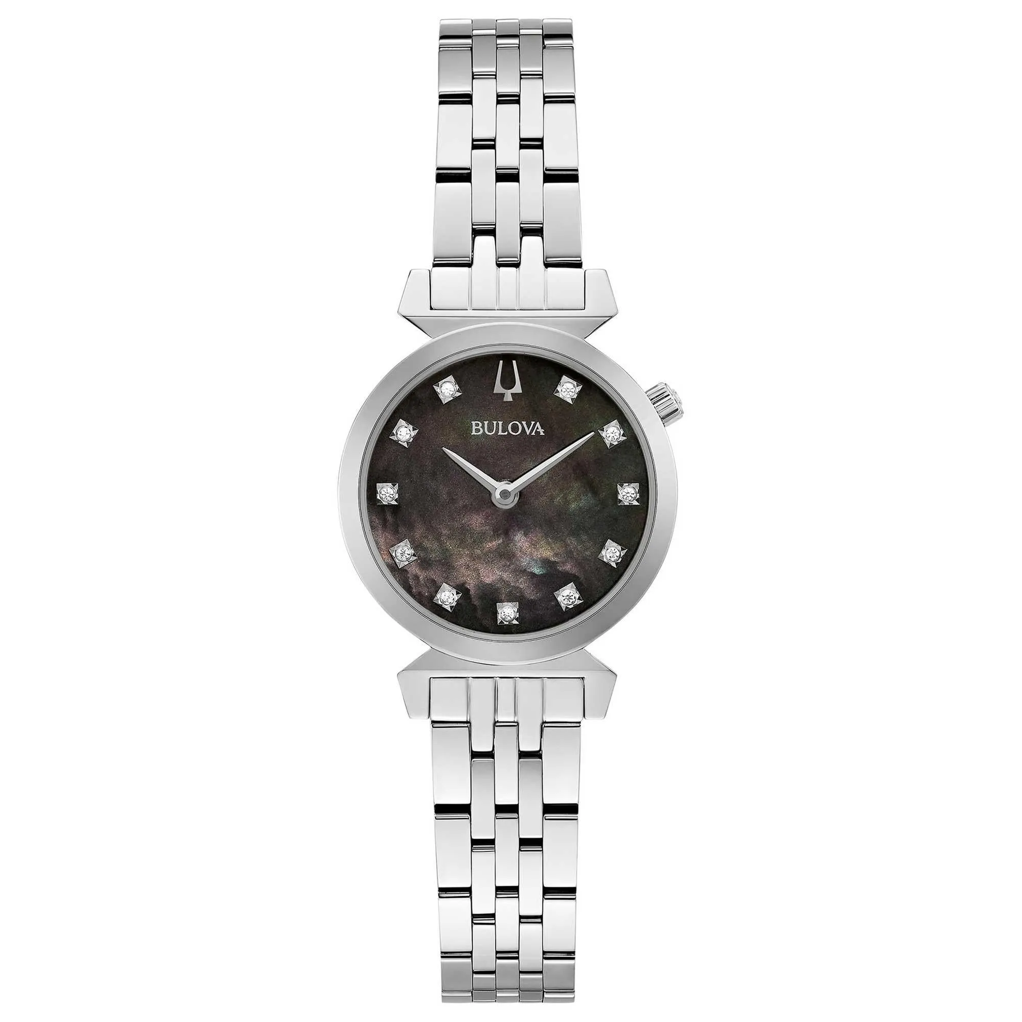 Ladies' Bulova Regatta Black Mother-of-Pearl Diamond Dial Stainless Steel Watch | 24mm | 96P221
