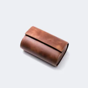 Leather Travel Watch Case - Tobacco - Double Watch Roll