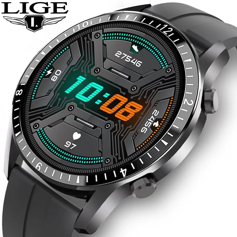 LIGE 2020 New Smart Watch Men Full Touch Screen Sport Fitness Watch IP68 Waterproof Bluetooth For Android ios smartwatch Men box