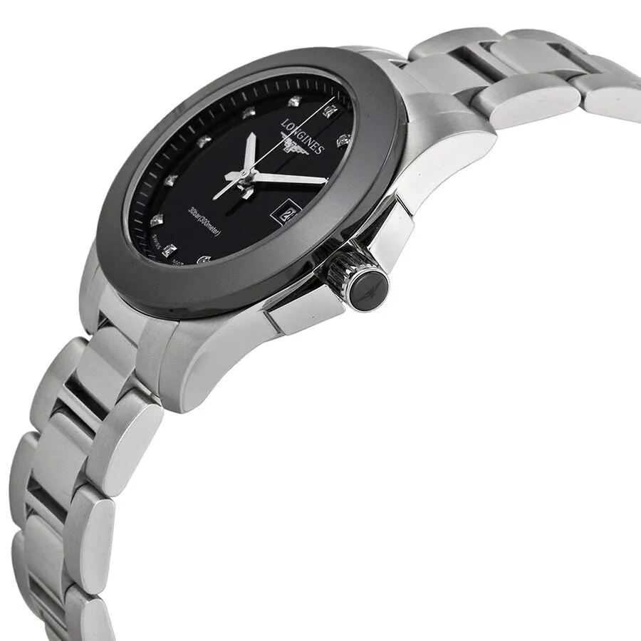 Longines Conquest Black Diamond Black Ceramic Bezel Ladies Watch 32574576 L3.257.4.57.6