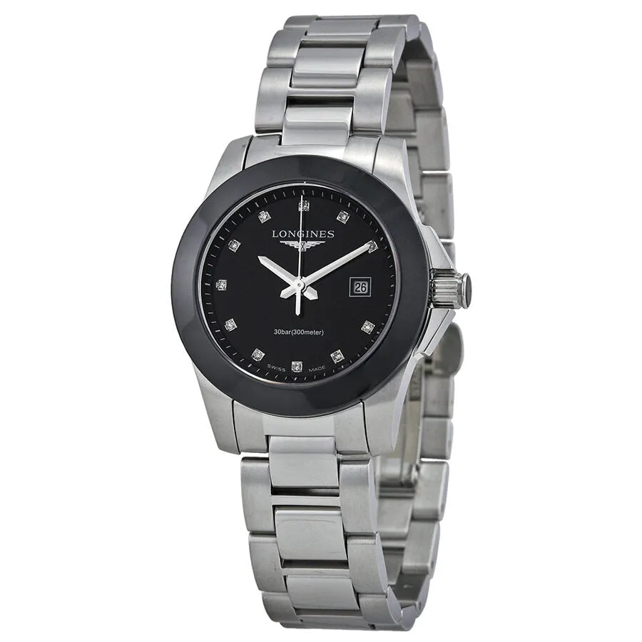 Longines Conquest Black Diamond Black Ceramic Bezel Ladies Watch 32574576 L3.257.4.57.6