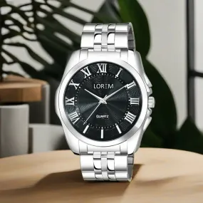 LOREM Black 3D Roman Stainless Steel Analog Watch For Men LR125
