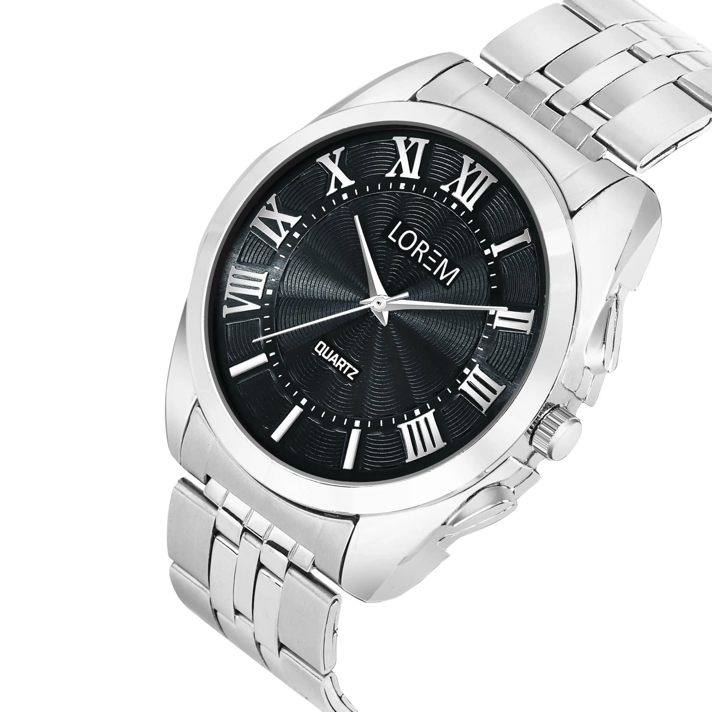 LOREM Black 3D Roman Stainless Steel Analog Watch For Men LR125