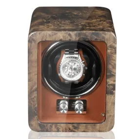 Luxurious Carbon Solid Wood Fibre Material AntimagneticSingle Watch Winder With LED and AC/DC Adapter