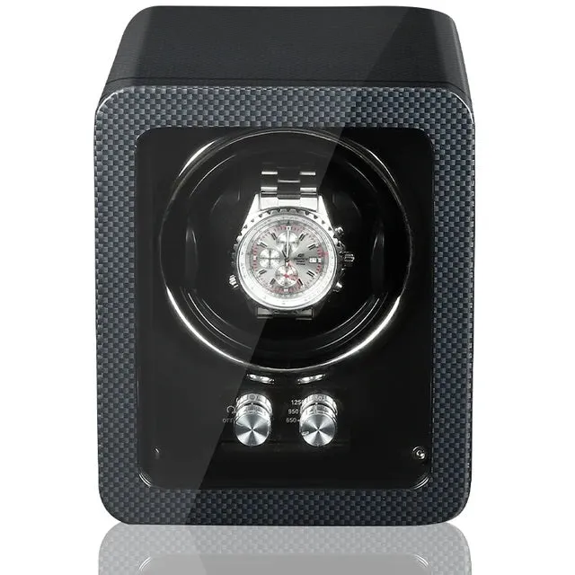 Luxurious Carbon Solid Wood Fibre Material AntimagneticSingle Watch Winder With LED and AC/DC Adapter
