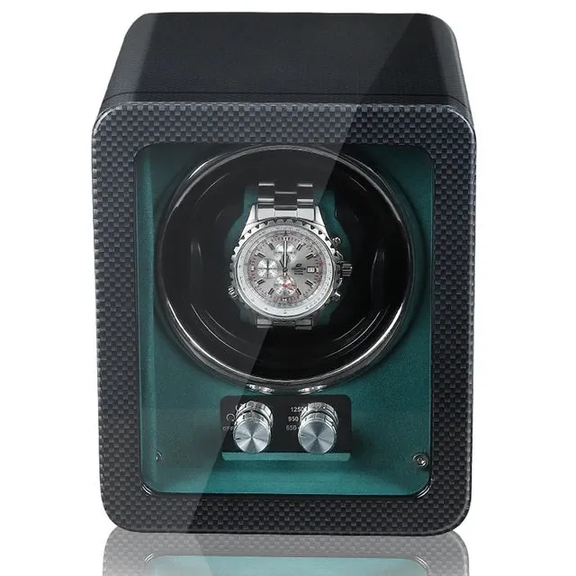 Luxurious Carbon Solid Wood Fibre Material AntimagneticSingle Watch Winder With LED and AC/DC Adapter