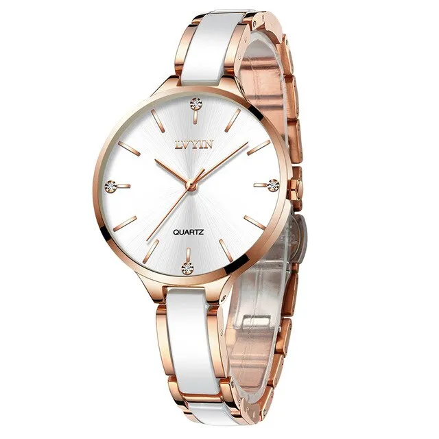 LVYIN Women Quartz Ceramic Watches Elegant Lady Luxury Rose Gold Bracelet Watches