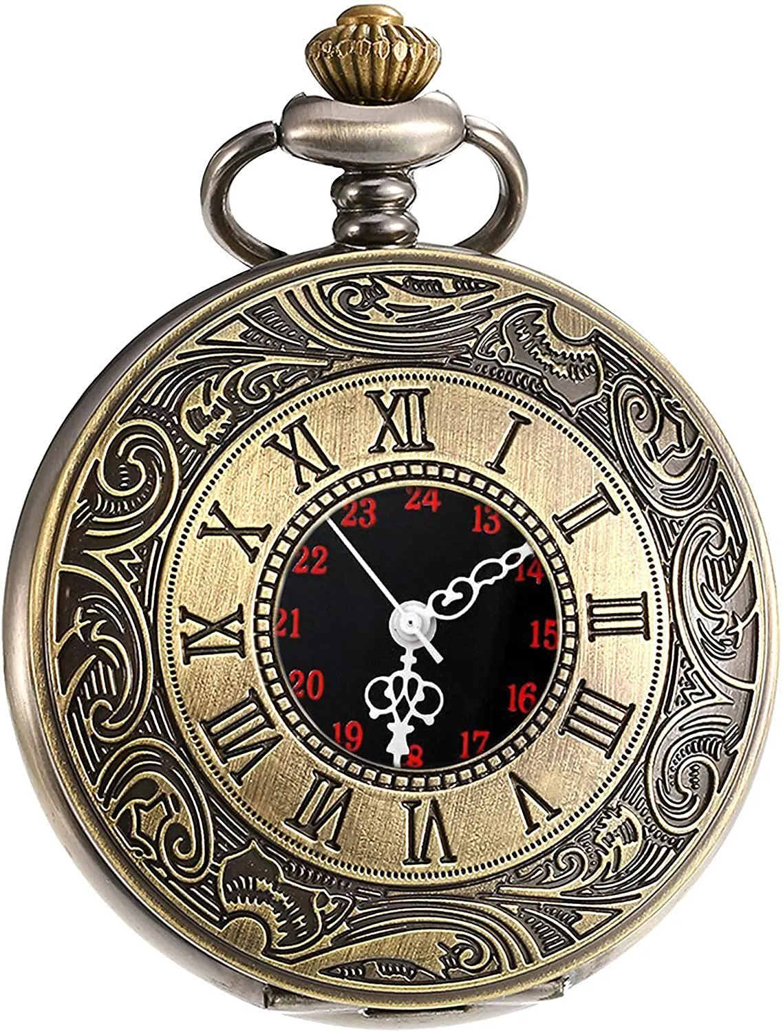 m-Vintage Roman Numerals Quartz Pocket Watch