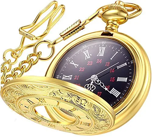 m-Vintage Roman Numerals Quartz Pocket Watch