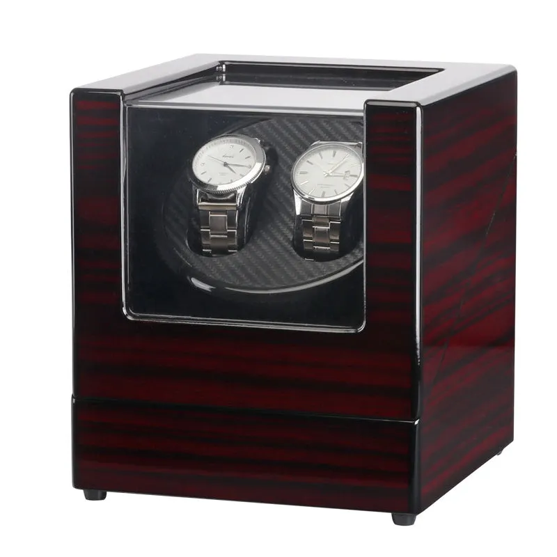 Mahogany & Carbon Fiber Watch Winder for 2 Watches