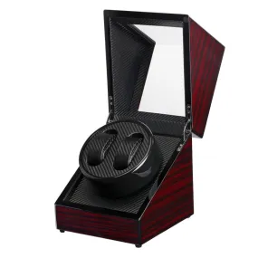 Mahogany & Carbon Fiber Watch Winder for 2 Watches