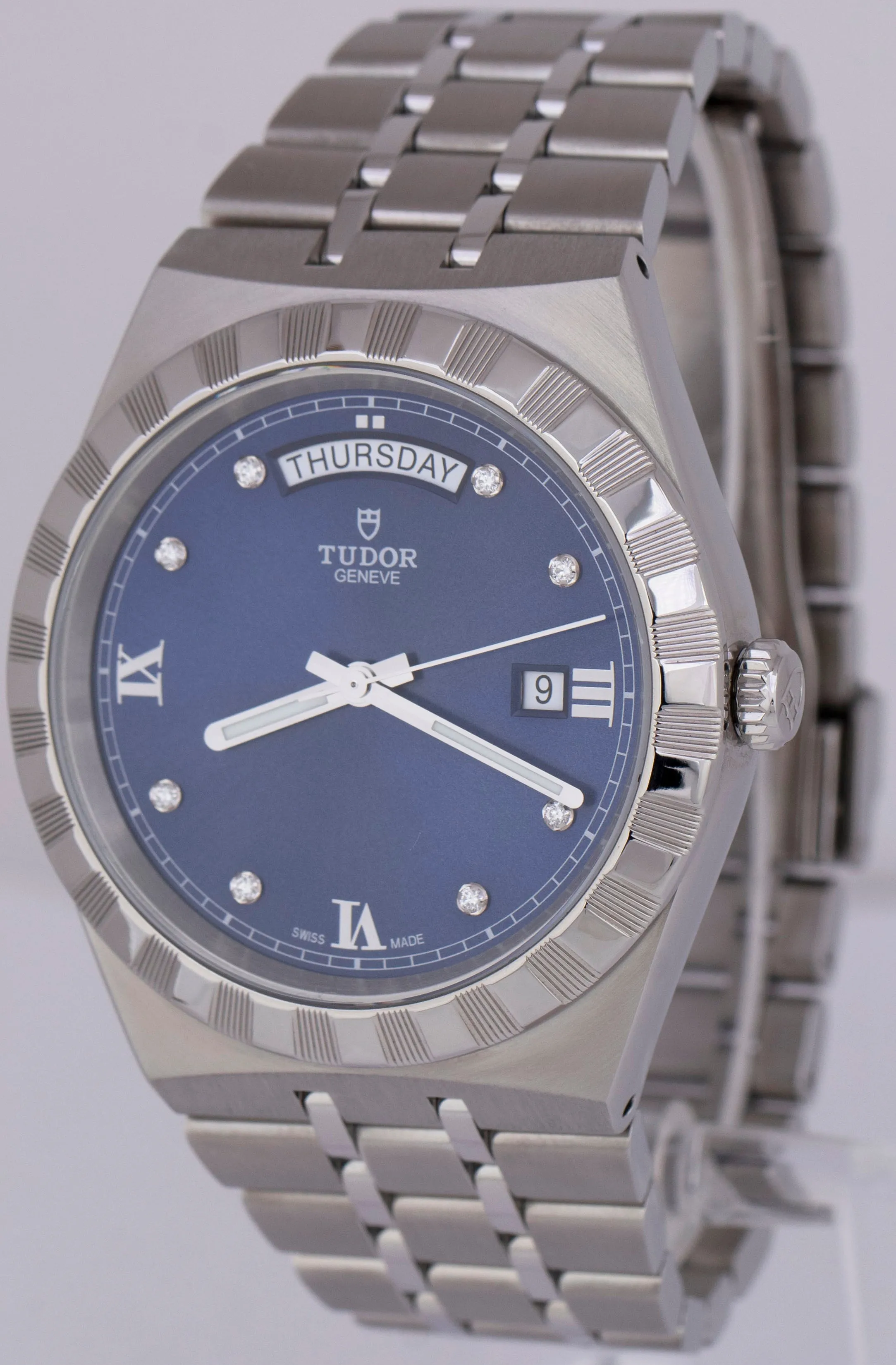 MINT 2023 Tudor Royal 41mm Blue DIAMOND Automatic Steel Day Date Watch 28600 B P