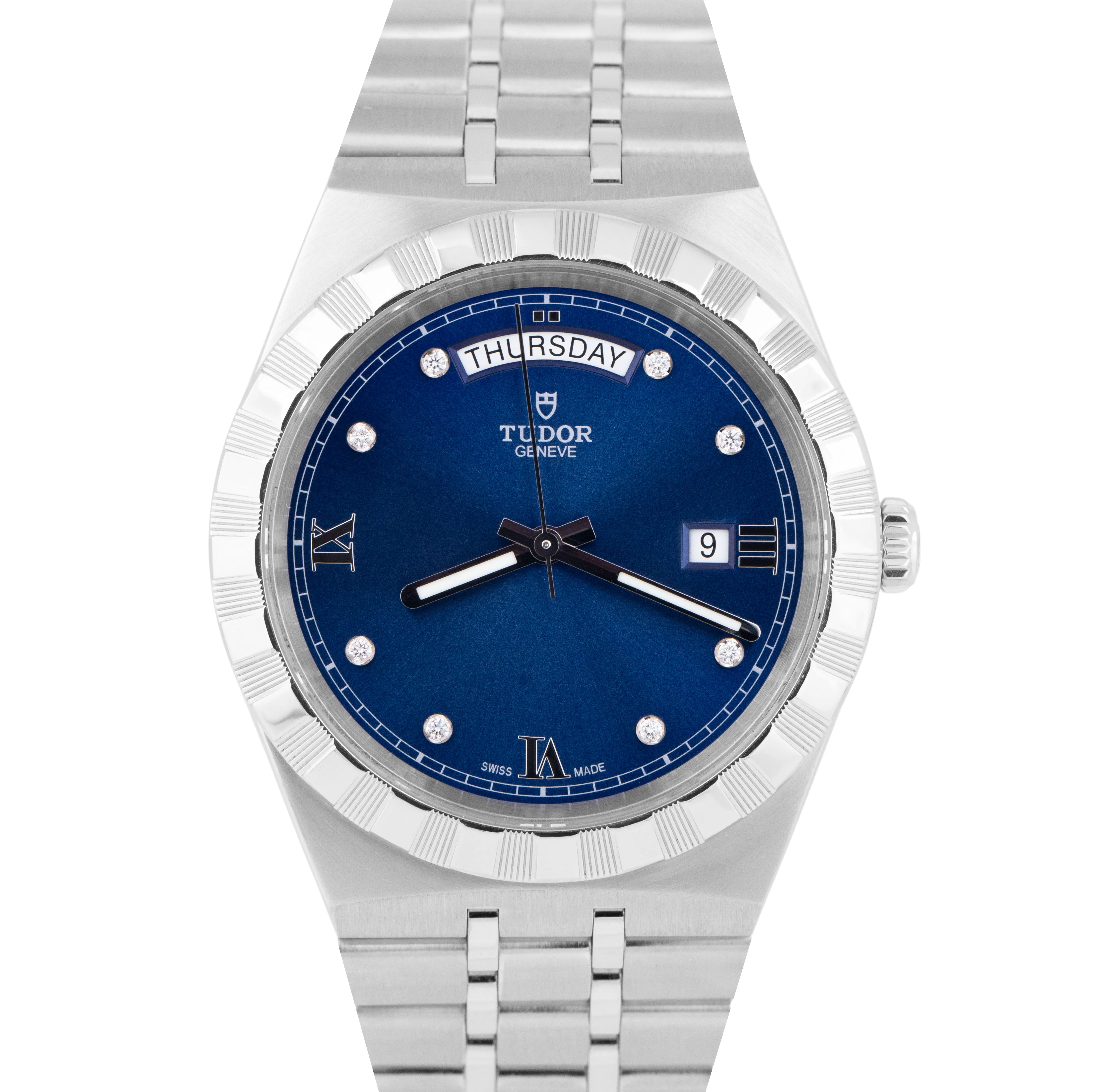 MINT 2023 Tudor Royal 41mm Blue DIAMOND Automatic Steel Day Date Watch 28600 B P