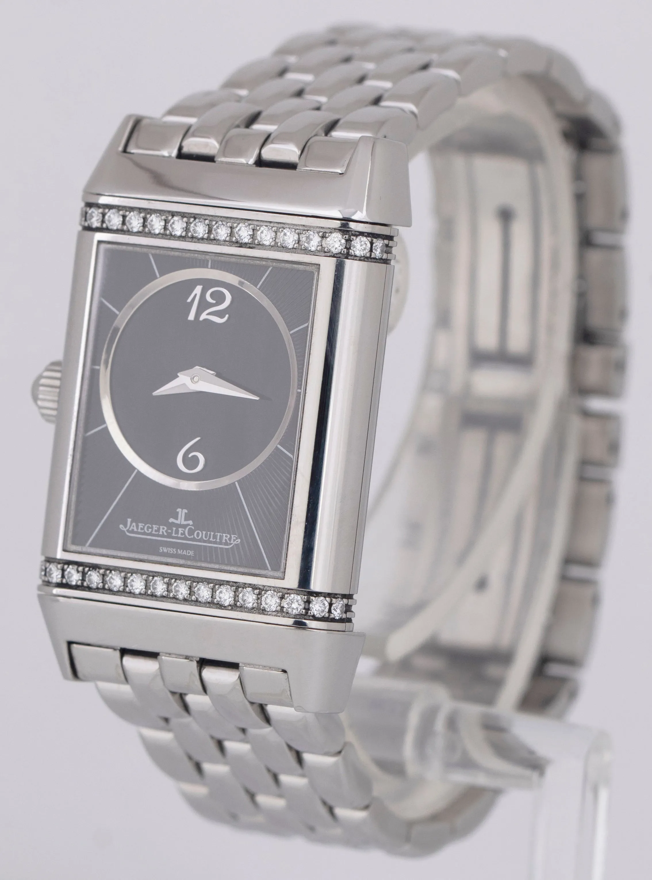 MINT PAPERS Jaeger LeCoultre Reverso Duo Black DIAMOND White 256.8.75 Watch BOX