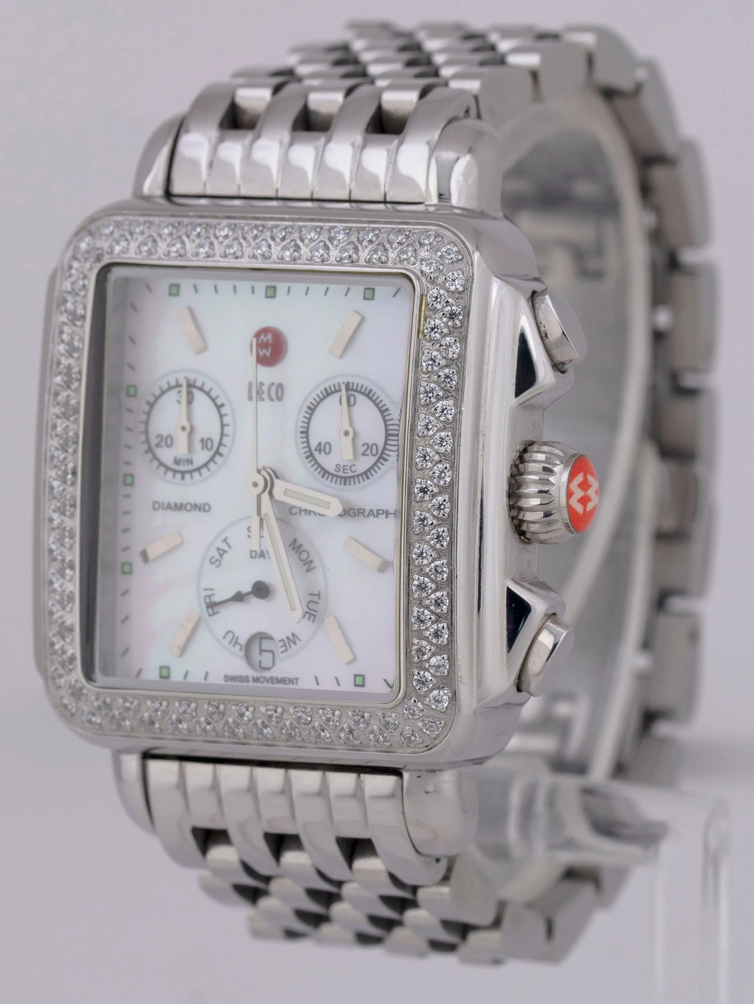 MINT Women's Michele Deco DIAMOND Mother of Pearl Chronograph 35mm MW06A00 Watch
