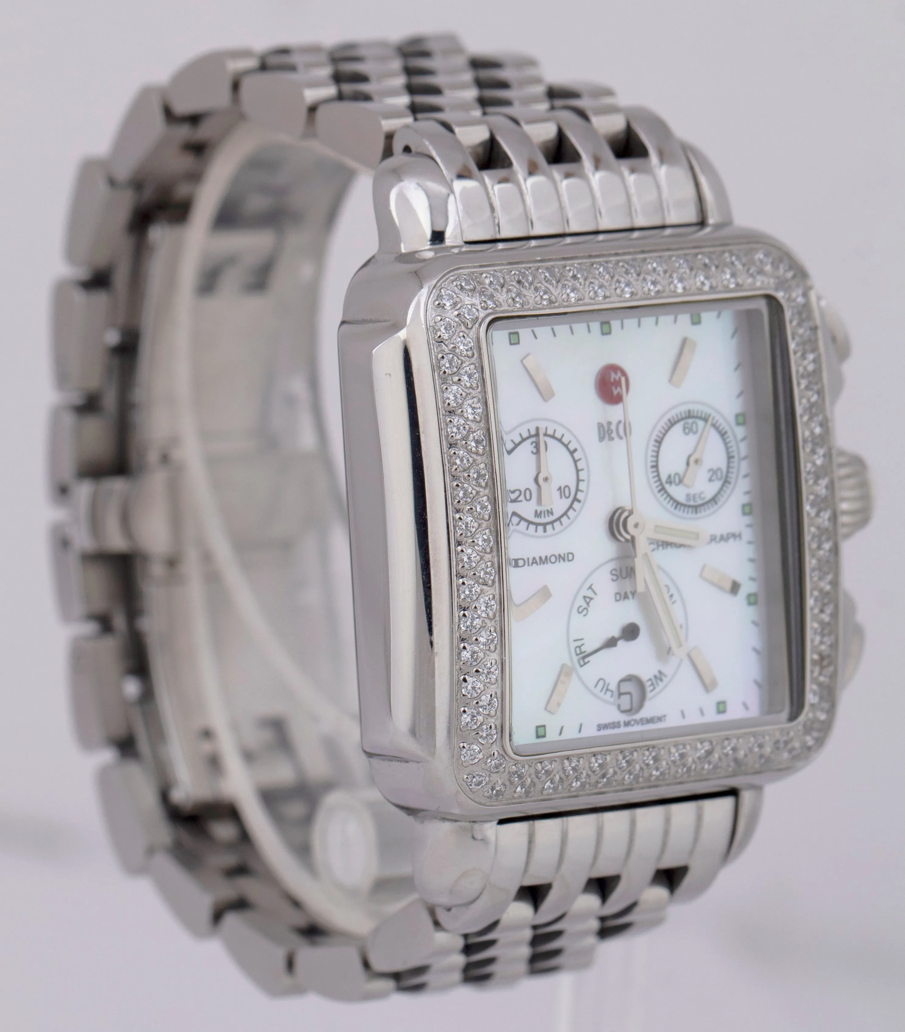 MINT Women's Michele Deco DIAMOND Mother of Pearl Chronograph 35mm MW06A00 Watch