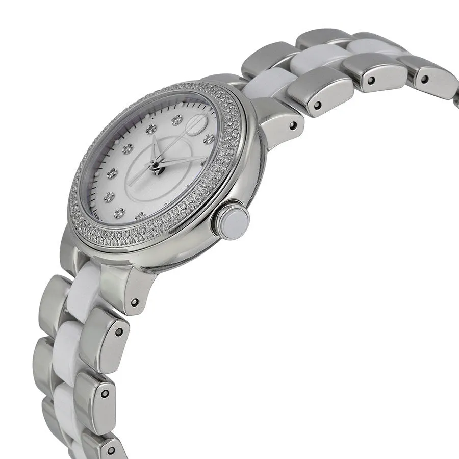 Movado Cerena Silver Dial Stainless Steel White Ceramic Ladies Watch 0606931