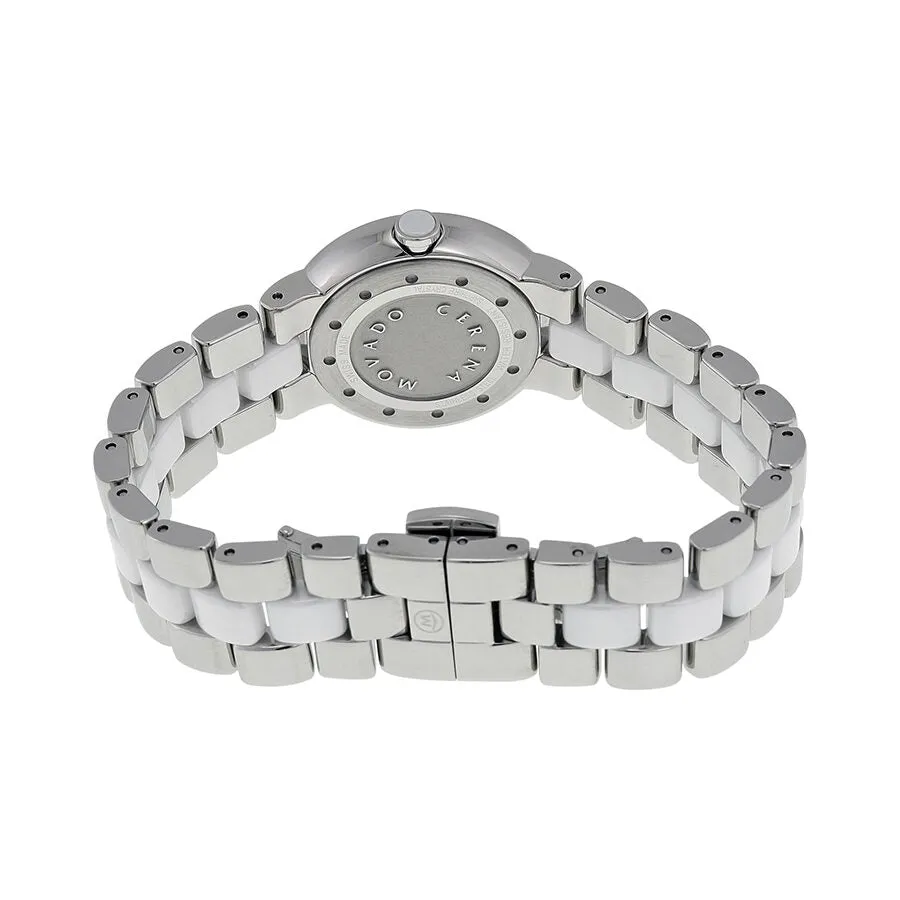 Movado Cerena Silver Dial Stainless Steel White Ceramic Ladies Watch 0606931