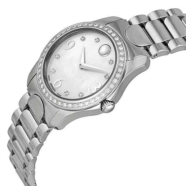 Movado Moda White Mother of Pearl Diamond Dial Ladies Watch 0606706