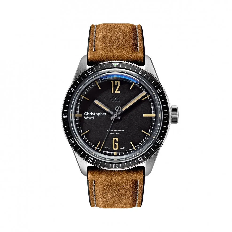 New Christopher Ward C65 Trident Diver Tan Vintage Style 41MM Black Dial Watch