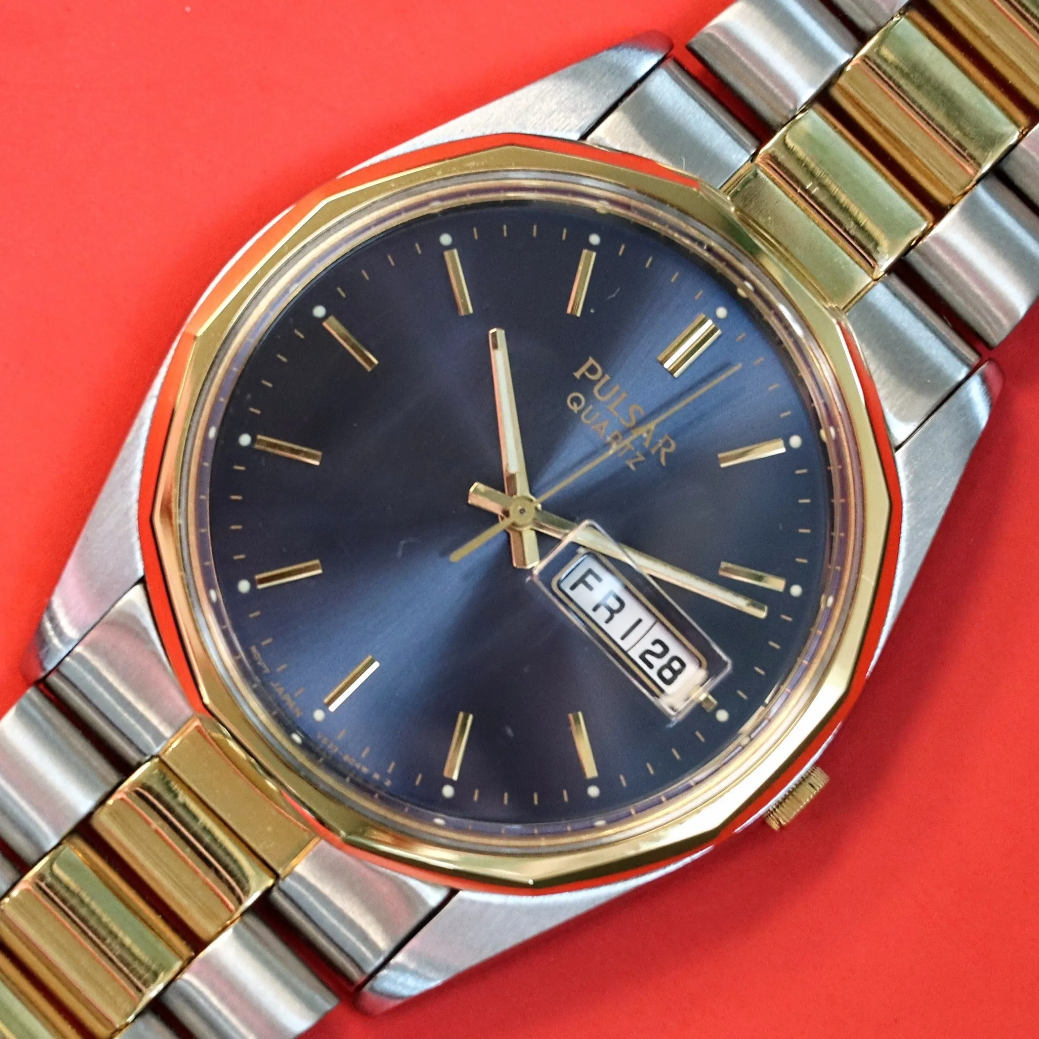 NOS PULSAR Quartz Watch Ref. PPX108 Day/Date Two-Tone Case & Bracelet Wristwatch Box & Papers!