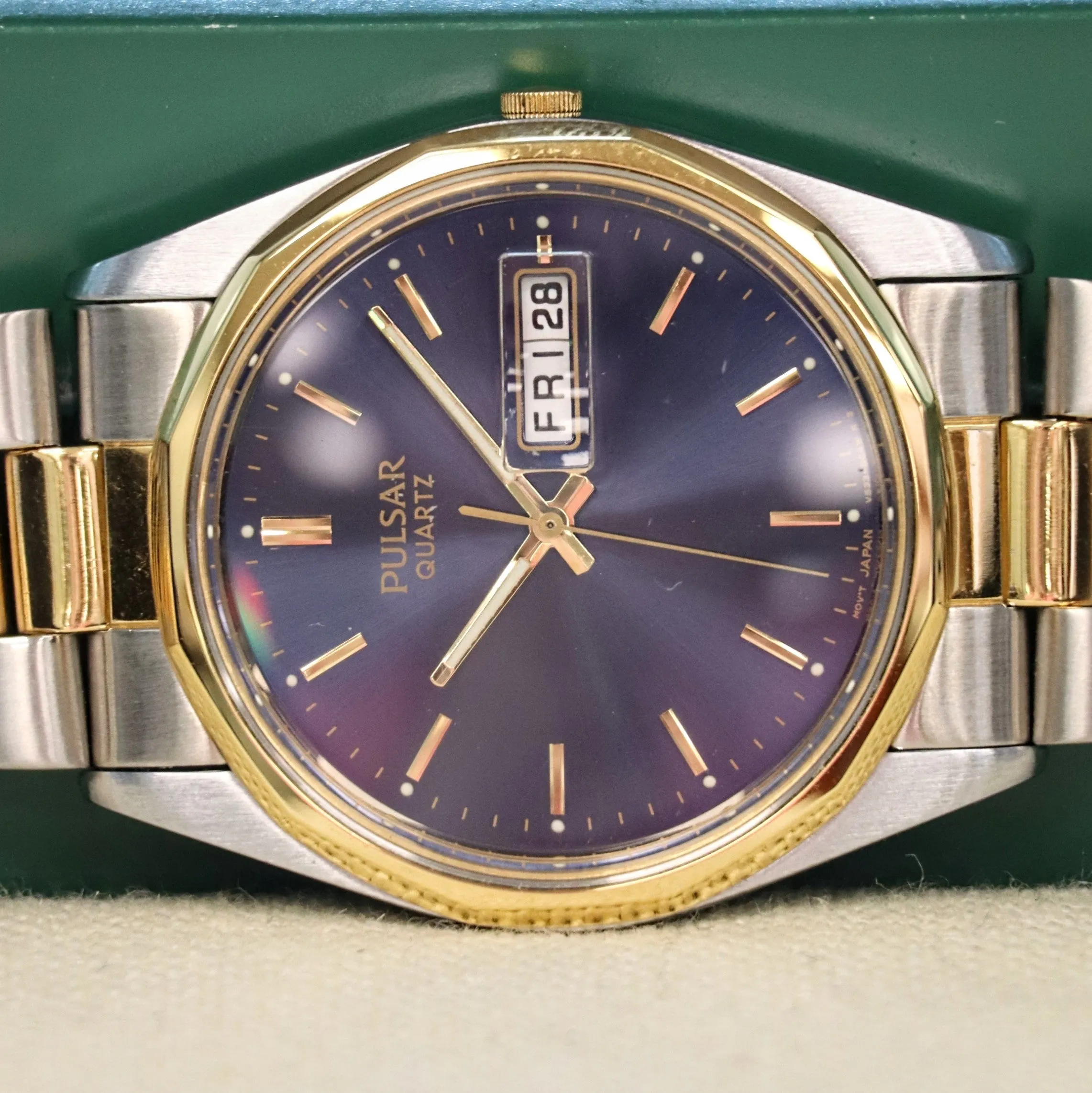 NOS PULSAR Quartz Watch Ref. PPX108 Day/Date Two-Tone Case & Bracelet Wristwatch Box & Papers!