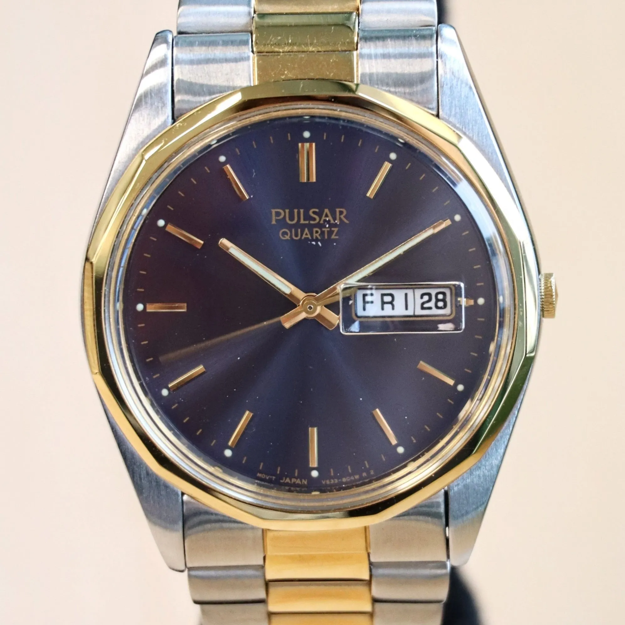 NOS PULSAR Quartz Watch Ref. PPX108 Day/Date Two-Tone Case & Bracelet Wristwatch Box & Papers!