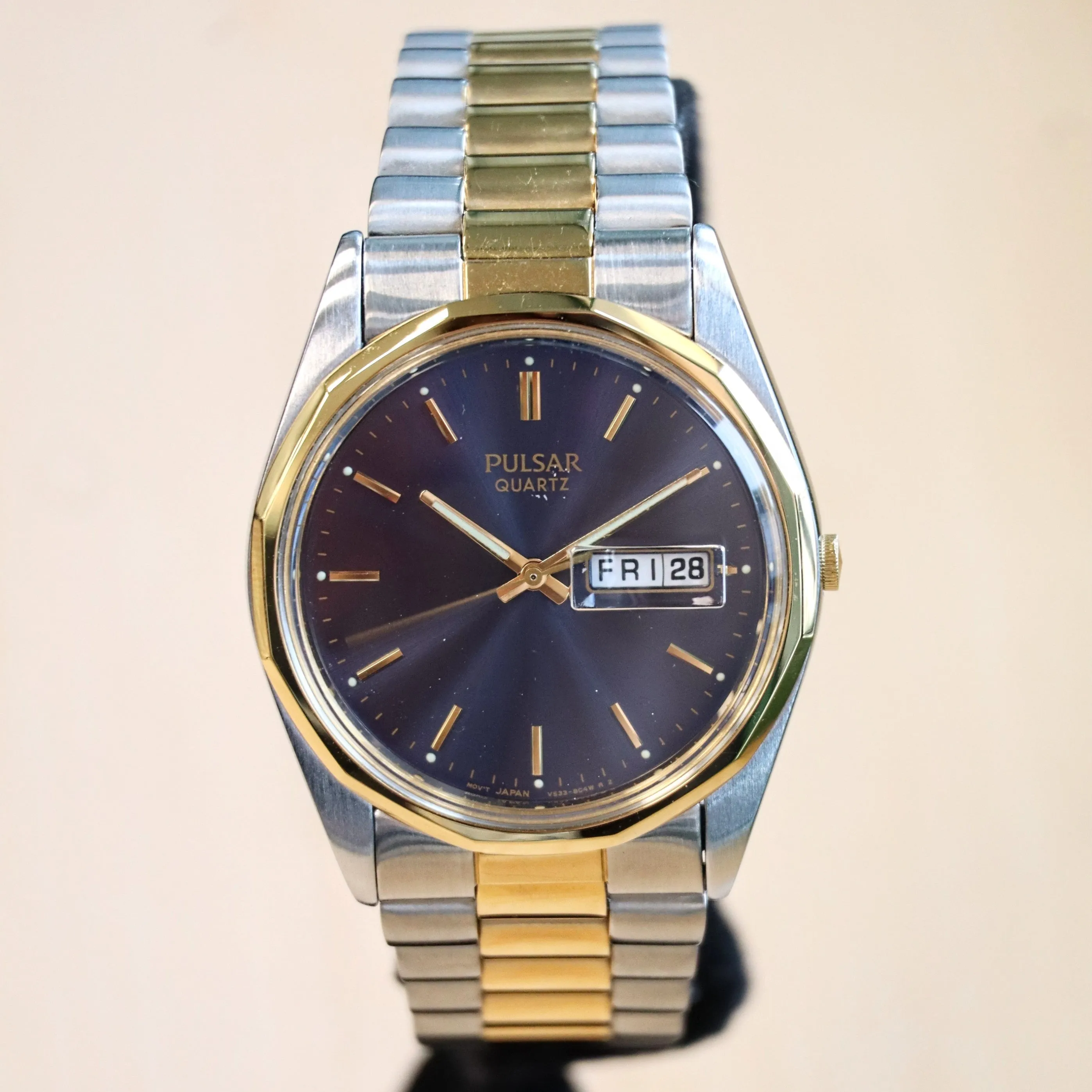 NOS PULSAR Quartz Watch Ref. PPX108 Day/Date Two-Tone Case & Bracelet Wristwatch Box & Papers!