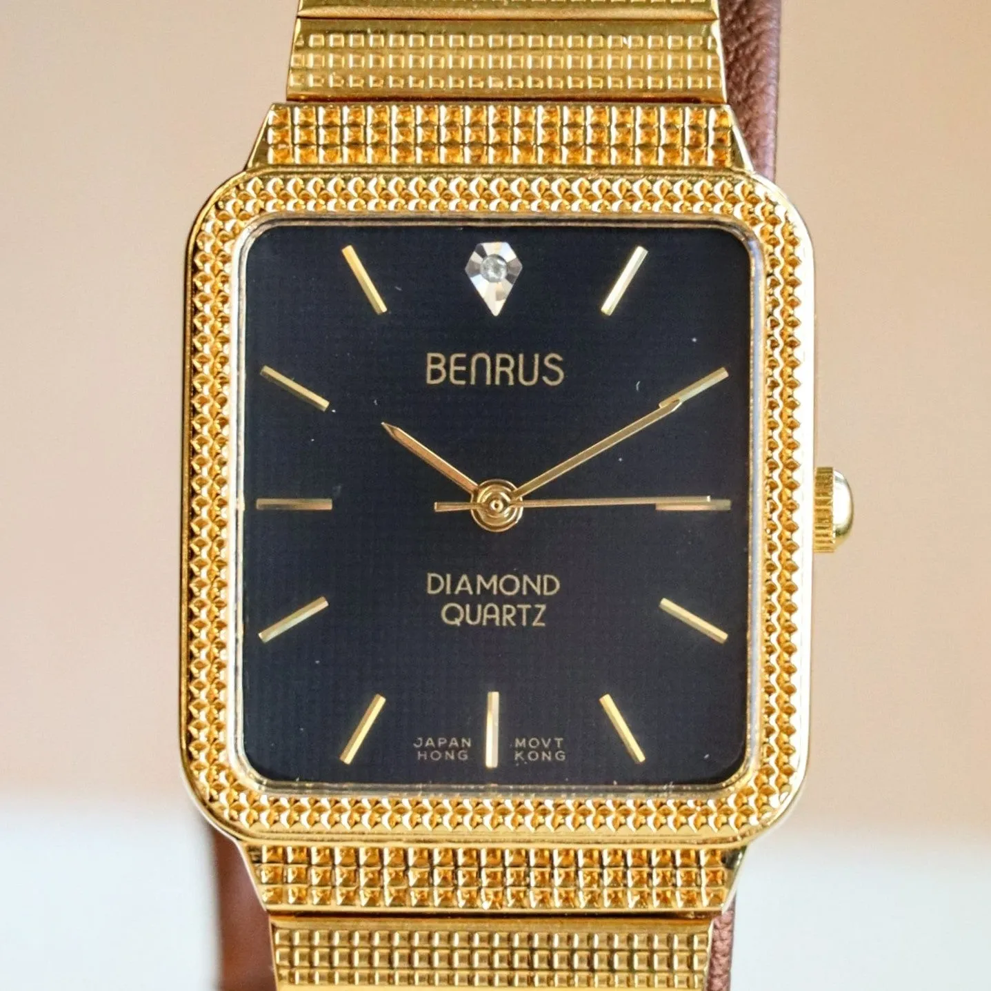 NOS Vintage BENRUS Diamond Quartz Watch Tank Case - ALL Original In BOX!