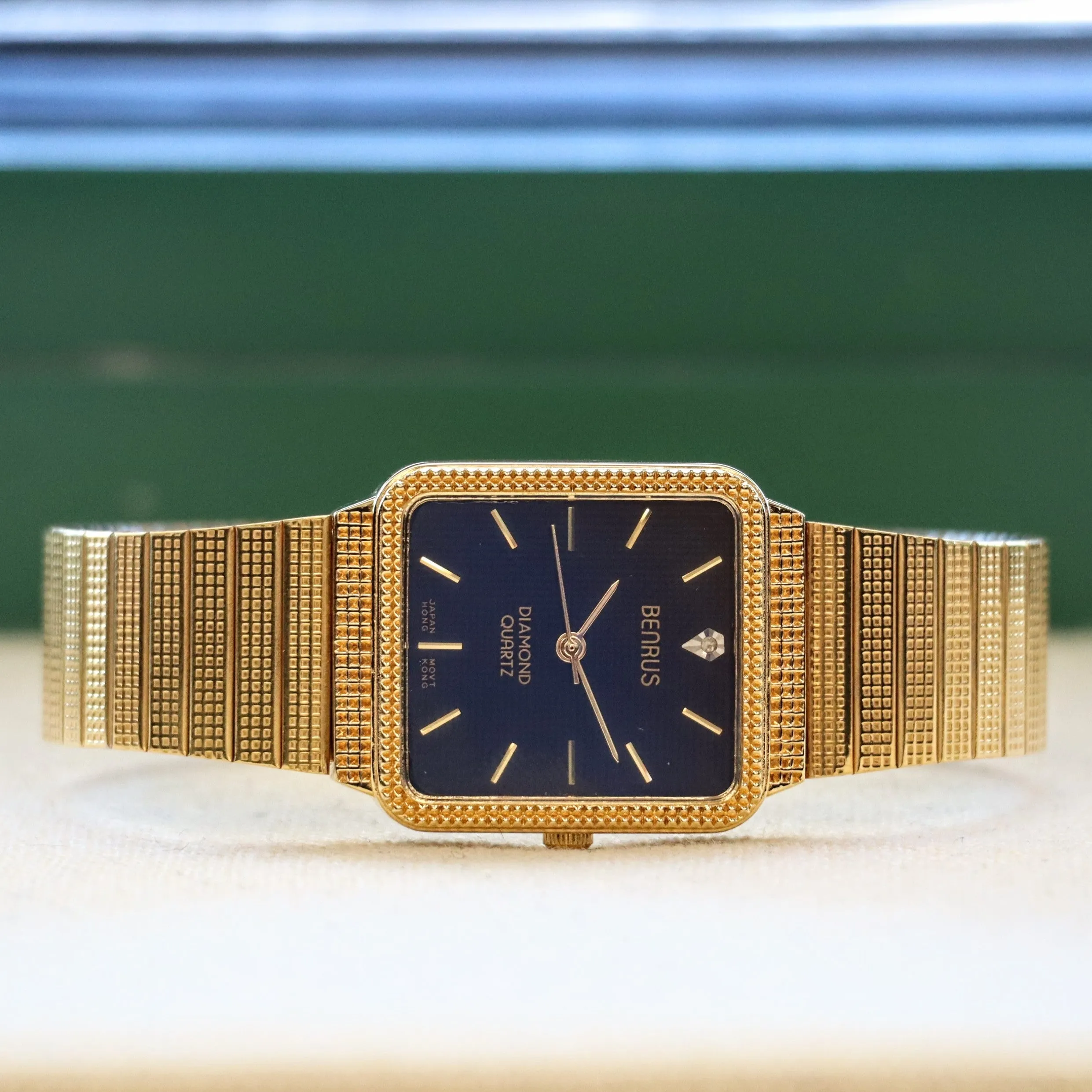 NOS Vintage BENRUS Diamond Quartz Watch Tank Case - ALL Original In BOX!