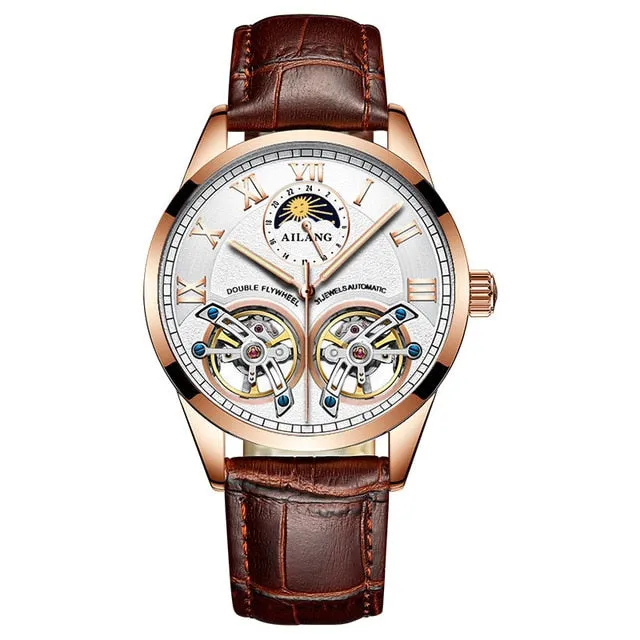 Original Design Double Flywheel Mechanical Leather Watches