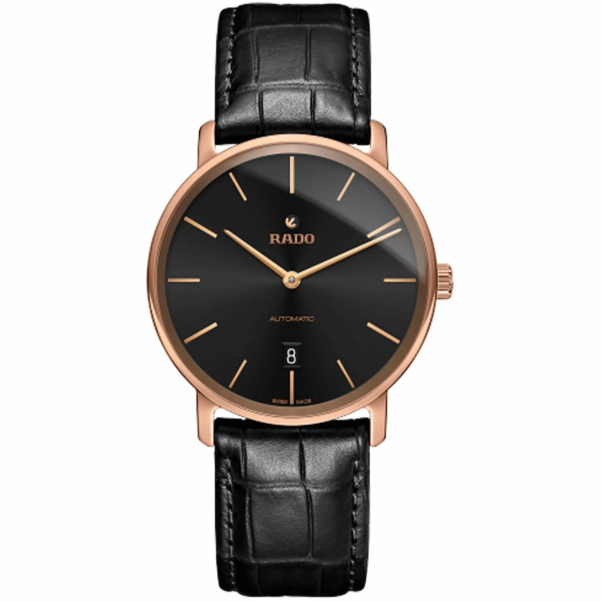 Rado DiaMaster Thinline  Men's R14068166 Black Leather Watch