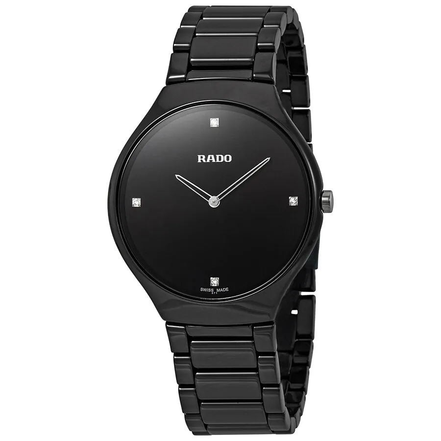 Rado True Thinline Black Dial Black Ceramic Men's Watch R27741712