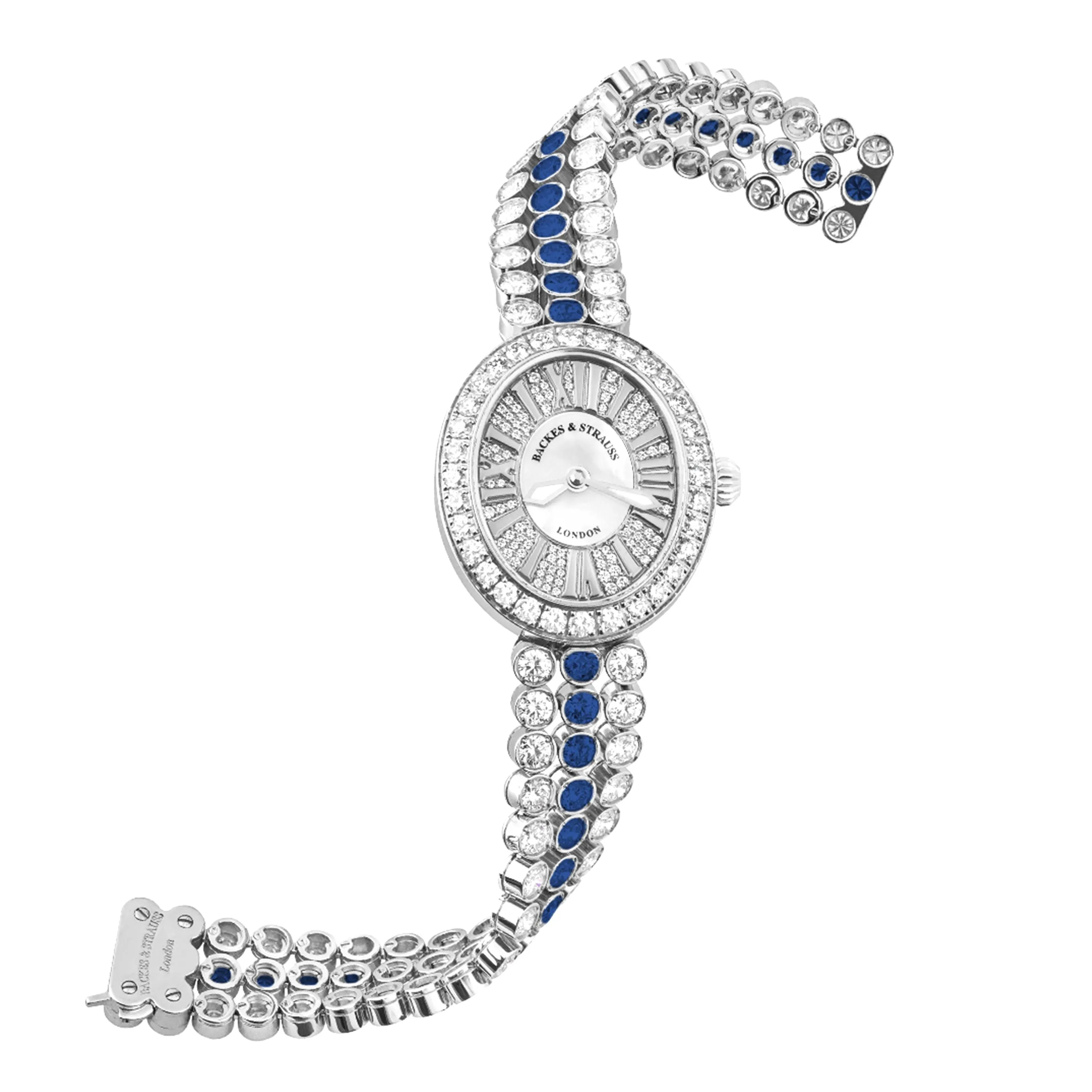 Regent Duchess Blue Velvet 2833 Luxury Diamond Watch for Women - 28 x 33 mm White Gold - Backes & Strauss