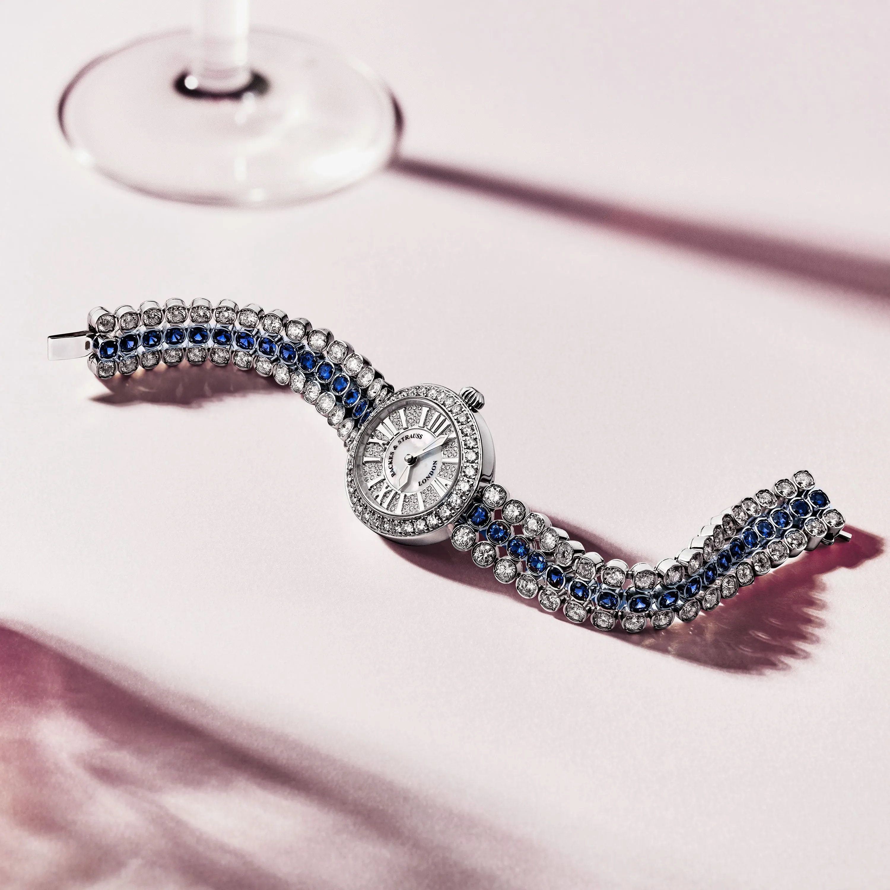 Regent Duchess Blue Velvet 2833 Luxury Diamond Watch for Women - 28 x 33 mm White Gold - Backes & Strauss