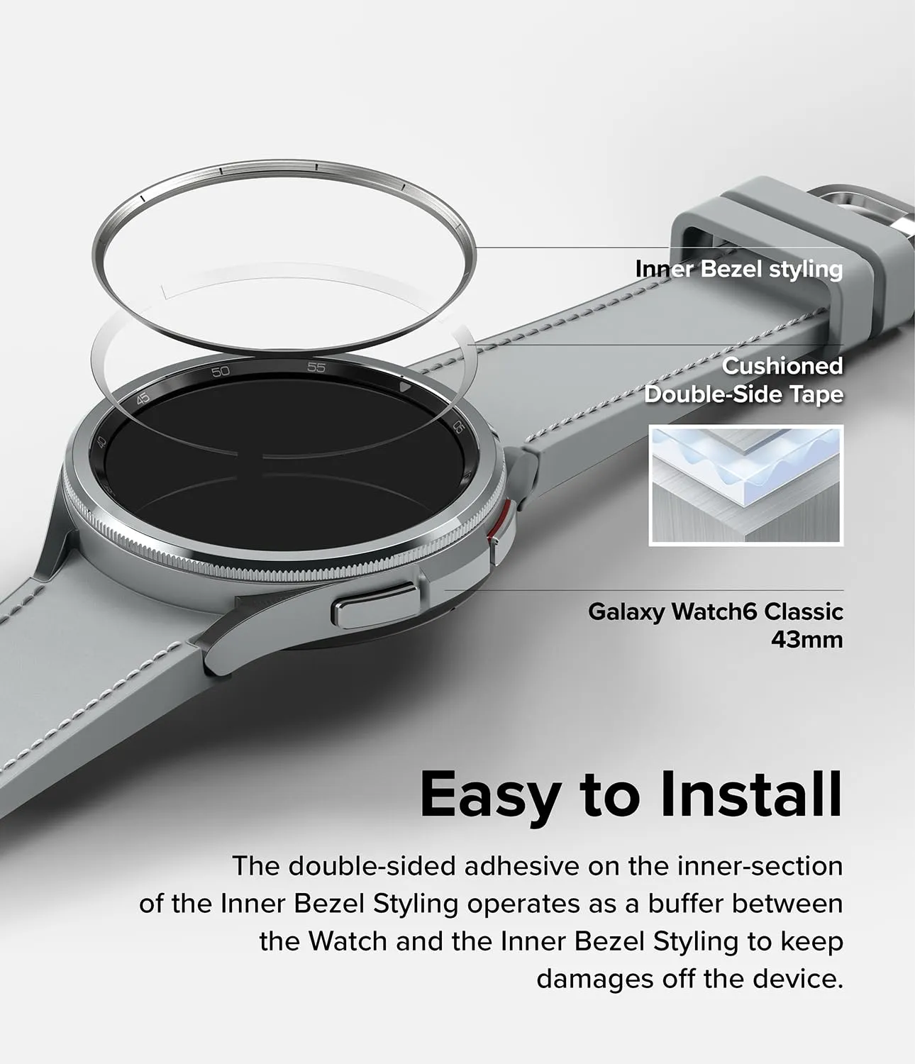 Ringke Inner Bezel Styling Compatible with Samsung Galaxy Watch 6 Classic Case (43mm)  - 43-IN-03 (ST) - Silver
