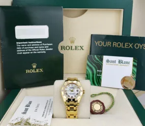 ROLEX 18kt Gold Pearlmaster Masterpiece Mother of Pearl Roman with Papers Model 80318