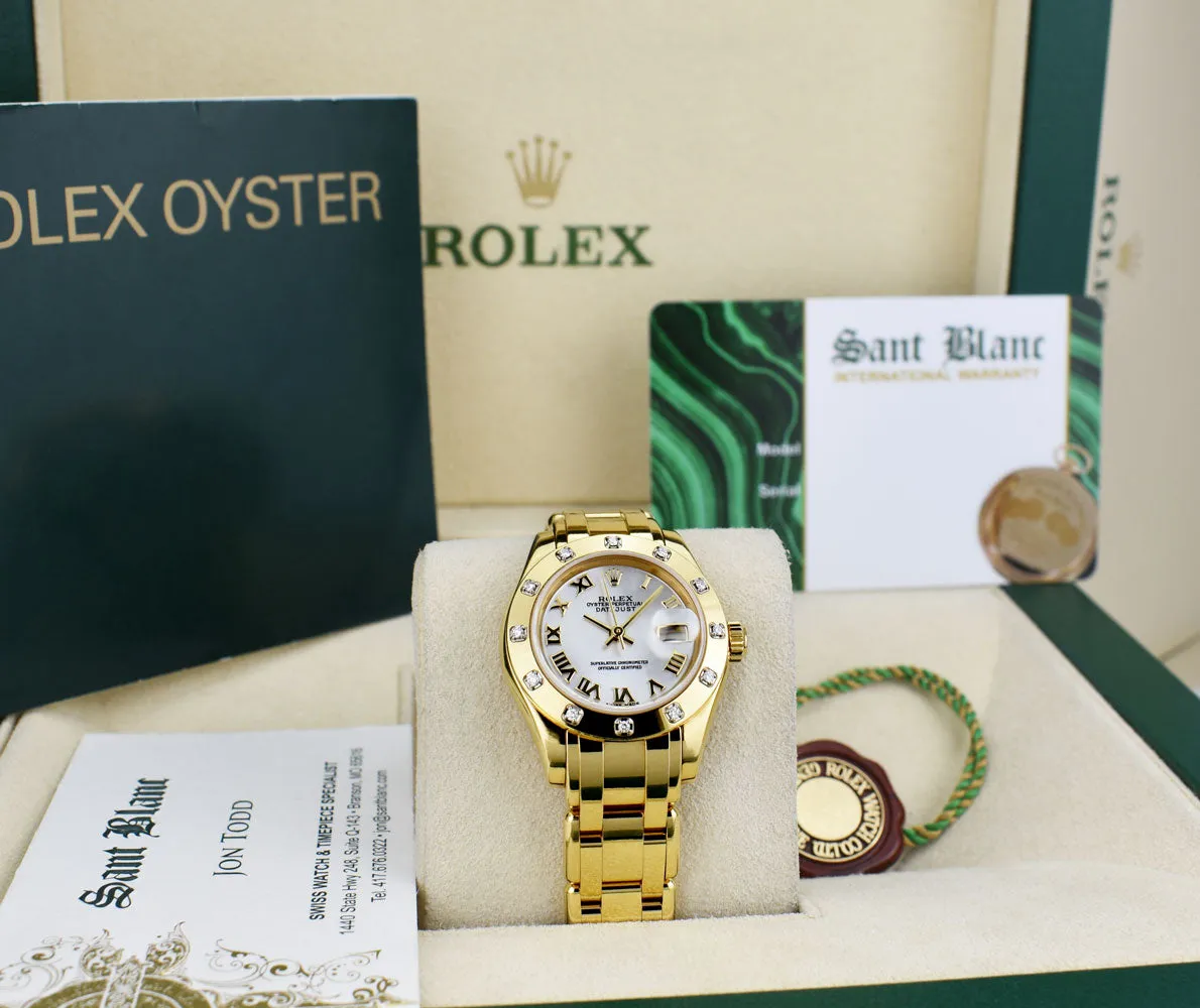 ROLEX 18kt Gold Pearlmaster Masterpiece Mother of Pearl Roman with Papers Model 80318