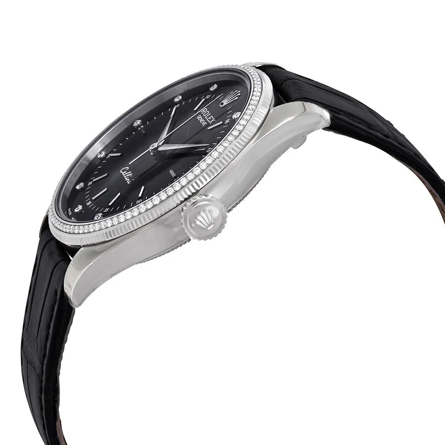 Rolex Cellini Time Black Diamond Dial Automatic Men's Leather Watch 50609BKDL