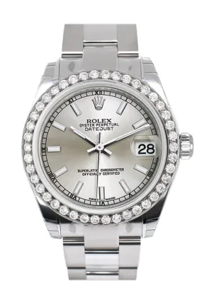 Rolex Custom Diamond Bezel Datejust 31 Silver Dial Oyster Ladies Watch 178240 Pre-owned