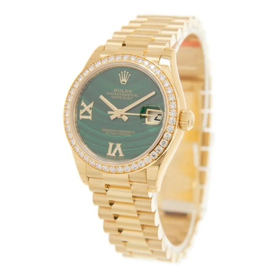Rolex Datejust 31 Malachite Diamond Dial Ladies 18kt Yellow Gold President Watch 278288MLRDP