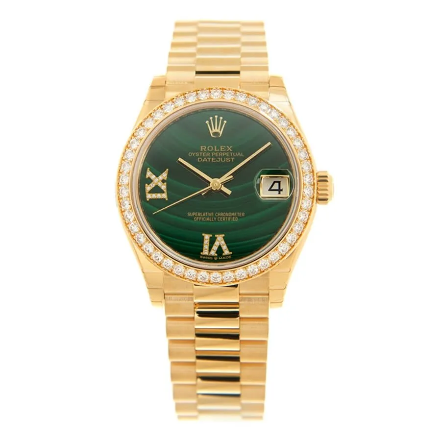 Rolex Datejust 31 Malachite Diamond Dial Ladies 18kt Yellow Gold President Watch 278288MLRDP