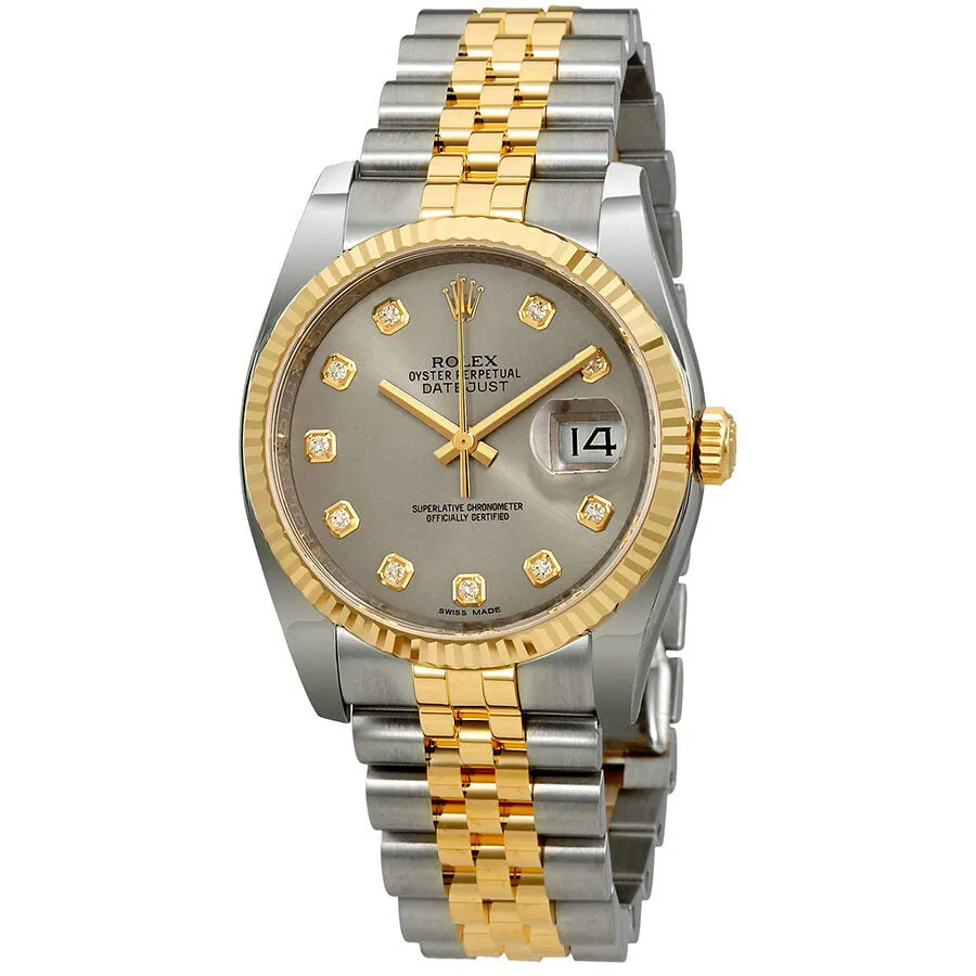 Rolex Datejust 36 Rhodium Diamond Dial Automatic Diamond Ladies Steel and 18kt Yellow Gold Jubilee Watch 116233RDJ