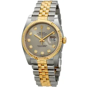 Rolex Datejust 36 Rhodium Diamond Dial Automatic Diamond Ladies Steel and 18kt Yellow Gold Jubilee Watch 116233RDJ