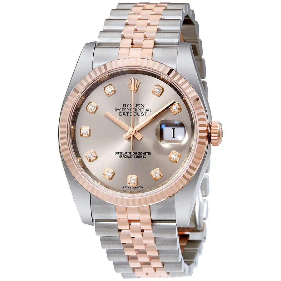 Rolex Datejust 36 Rhodium Diamond Dial Steel and 18kt Everose Gold Men's Watch 116231RDJ