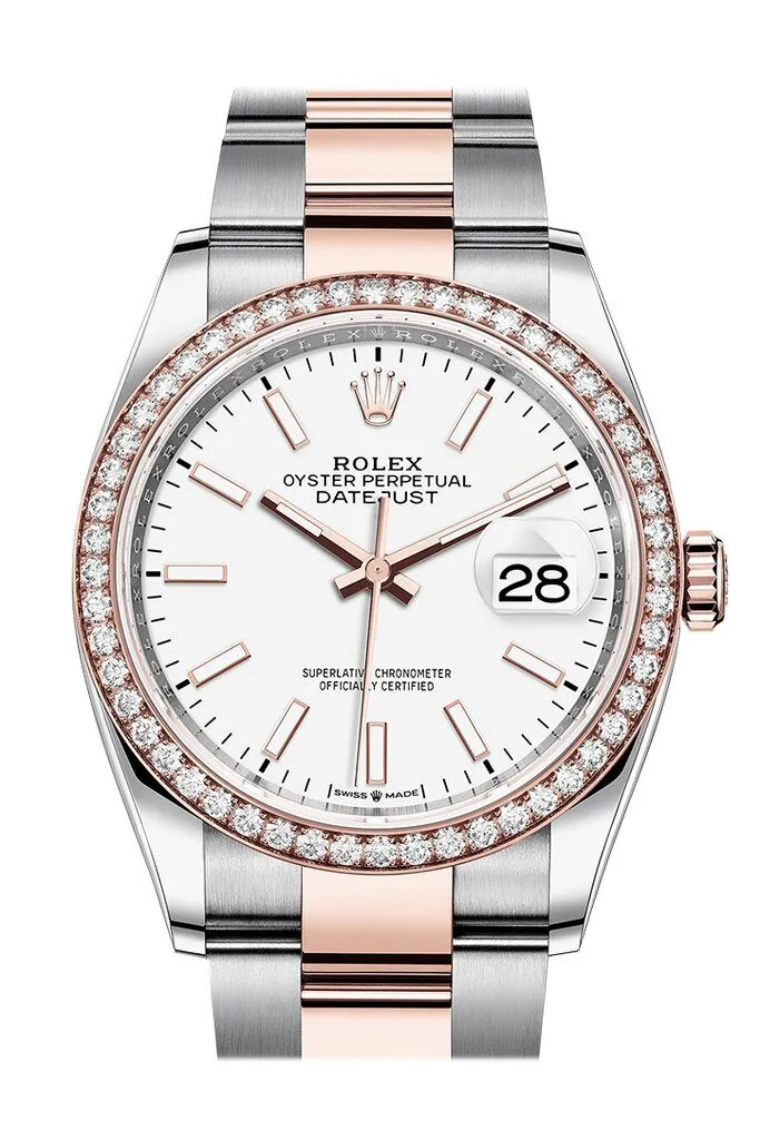 Rolex Datejust 36 White Dial Automatic Men's Steel and 18k Everose Gold Oyster Watch 126281WSO