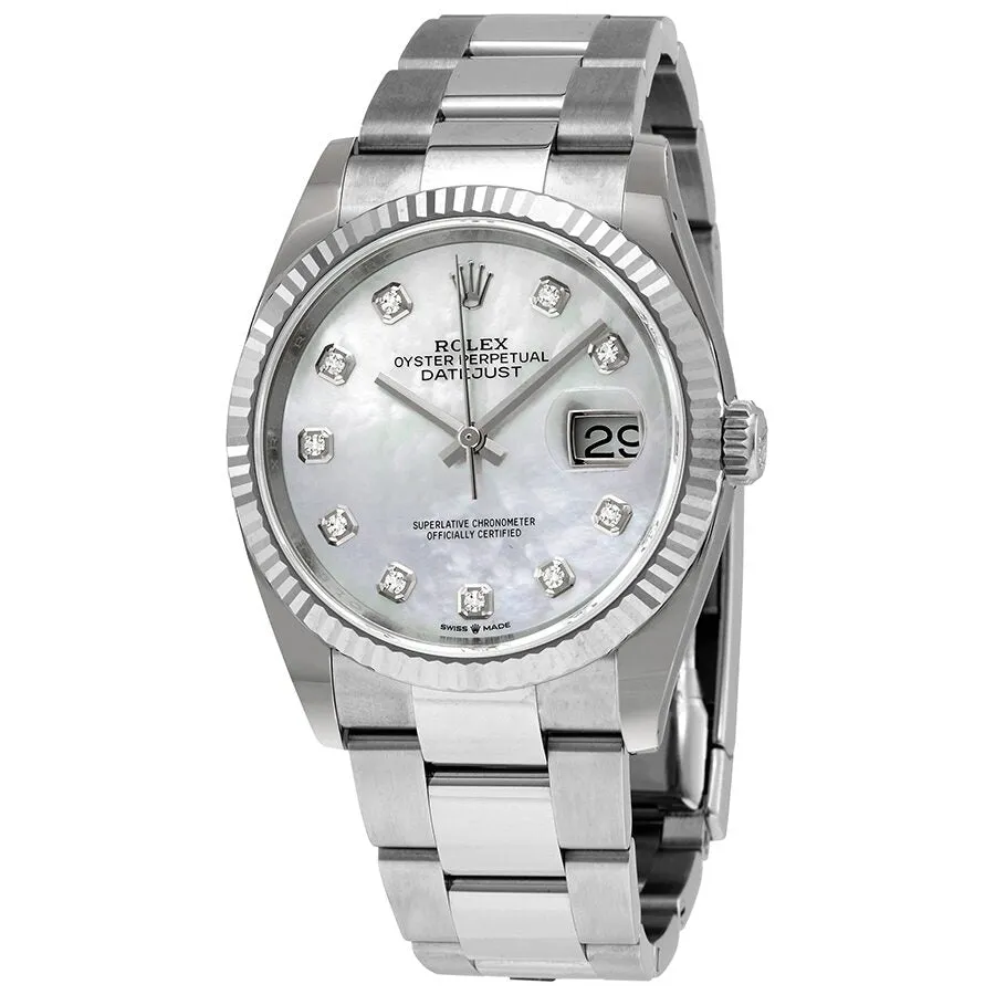 Rolex Datejust 36 White Mother of Pearl Diamond Dial Automatic Men's Oyster Watch 126234MDO