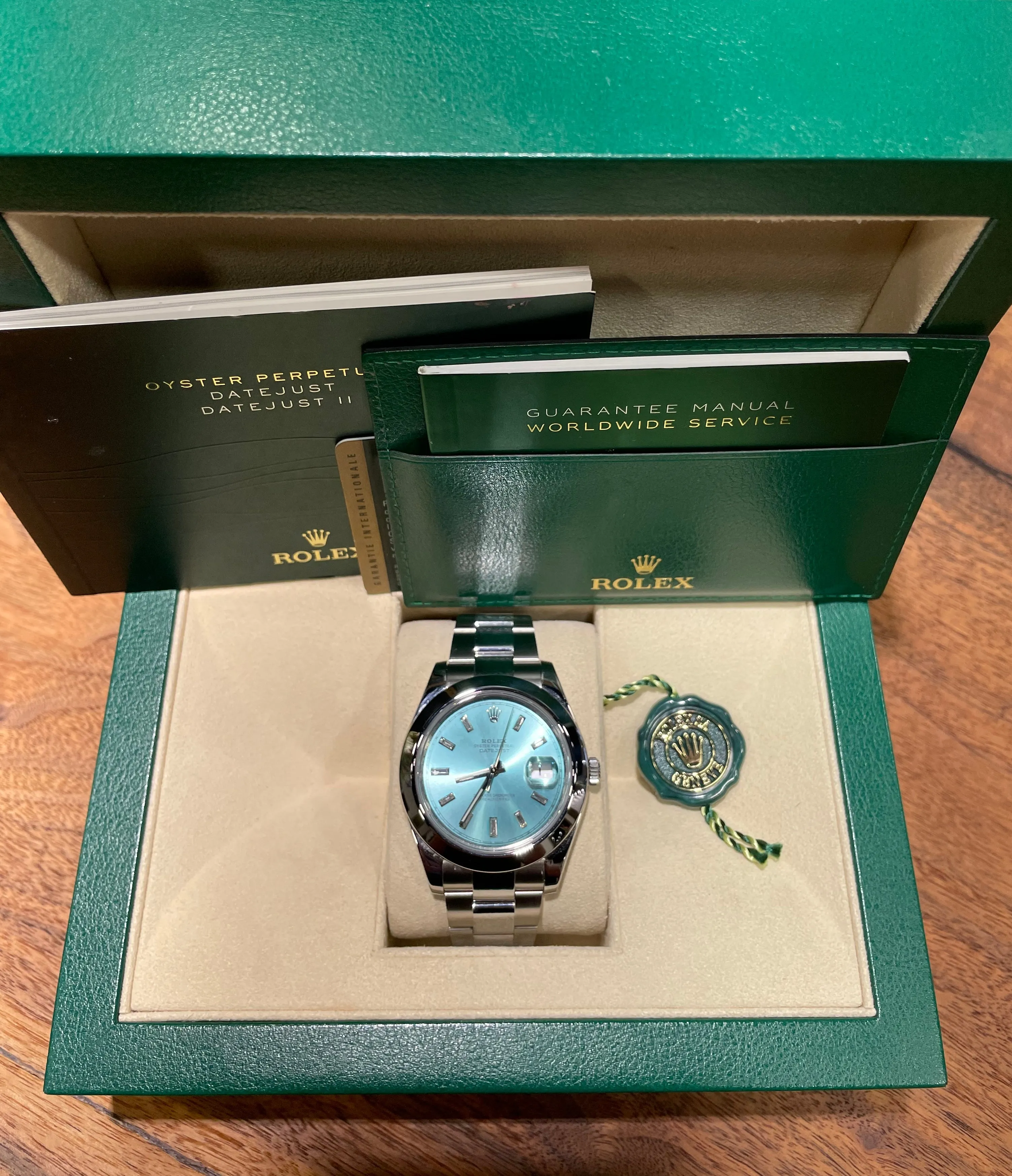 Rolex Datejust 41mm 116300 Stainless Steel Mens or Women’s Watch Refinished Ice Blue Diamond Dial Mint