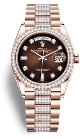 Rolex Day-Date 36 Chocolate Dial 18kt Everose Gold Diamond-Set President Watch 128345CHDDP