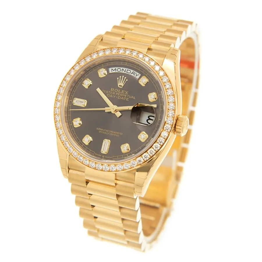 Rolex Day-Date 36 Dark Grey Diamond Dial 18kt Yellow Gold President Watch 128348GYDP
